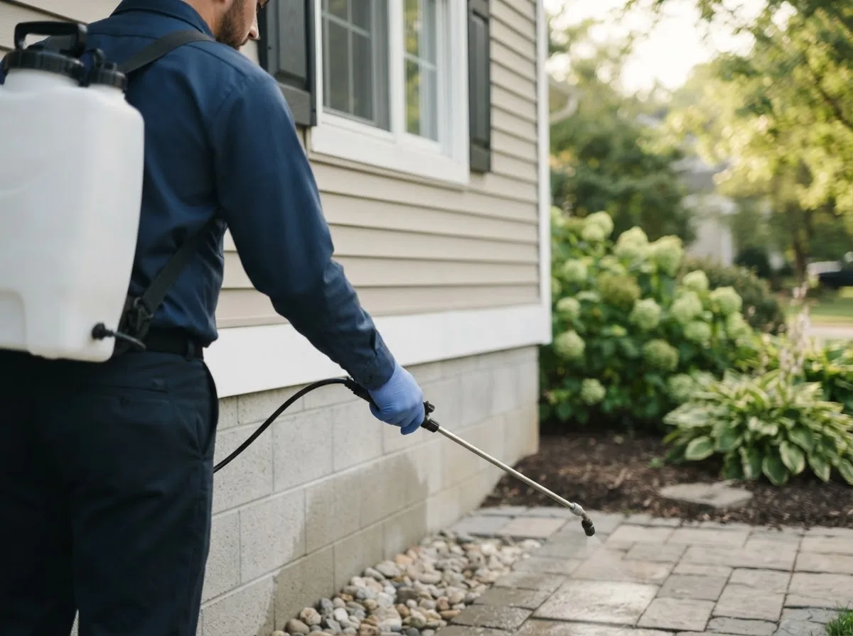 Pest control technician inspecting a home in Hagarville, AR